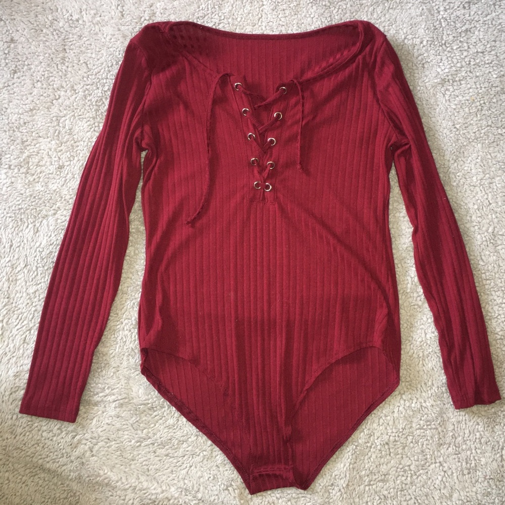 Burgundy Lace-up Bodysuit in size Large